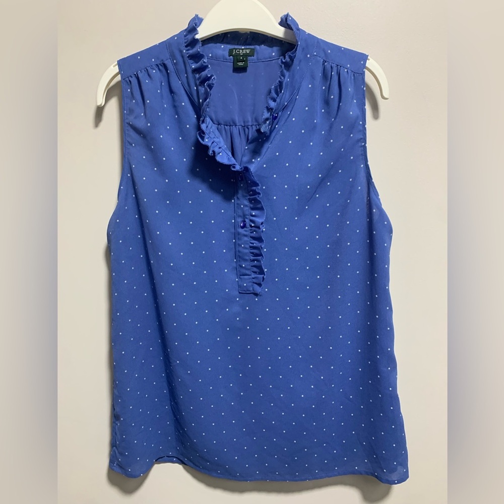 J. Crew Blue Sleeveless Ruffle Top